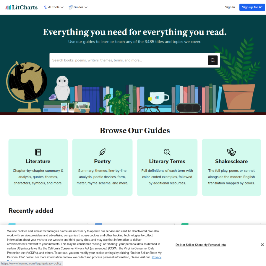 litcharts.com homepage screenshot