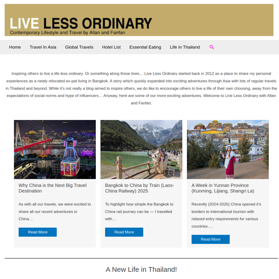 live-less-ordinary.com homepage screenshot