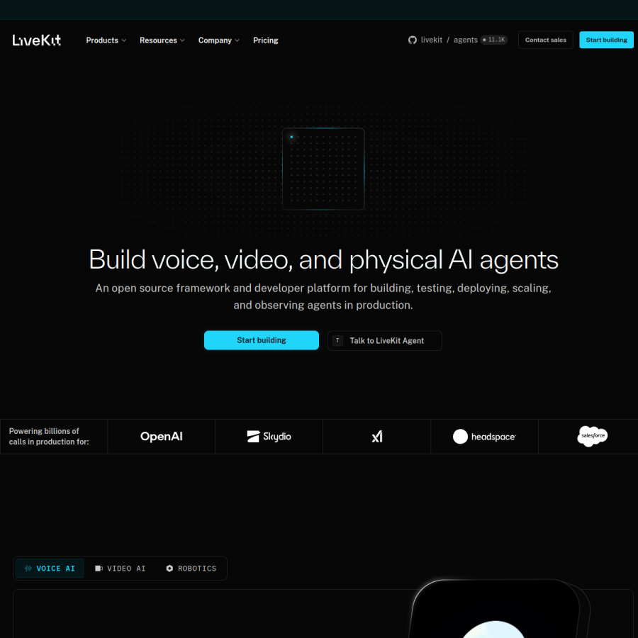 livekit.io homepage screenshot