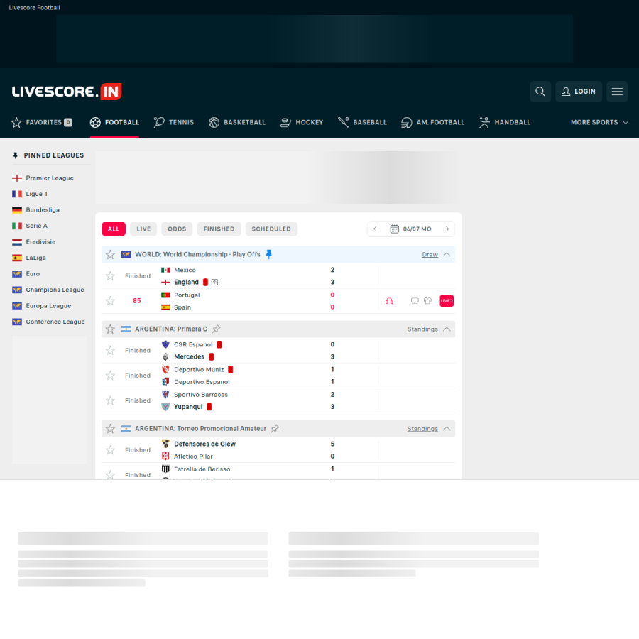 livescore.in homepage screenshot