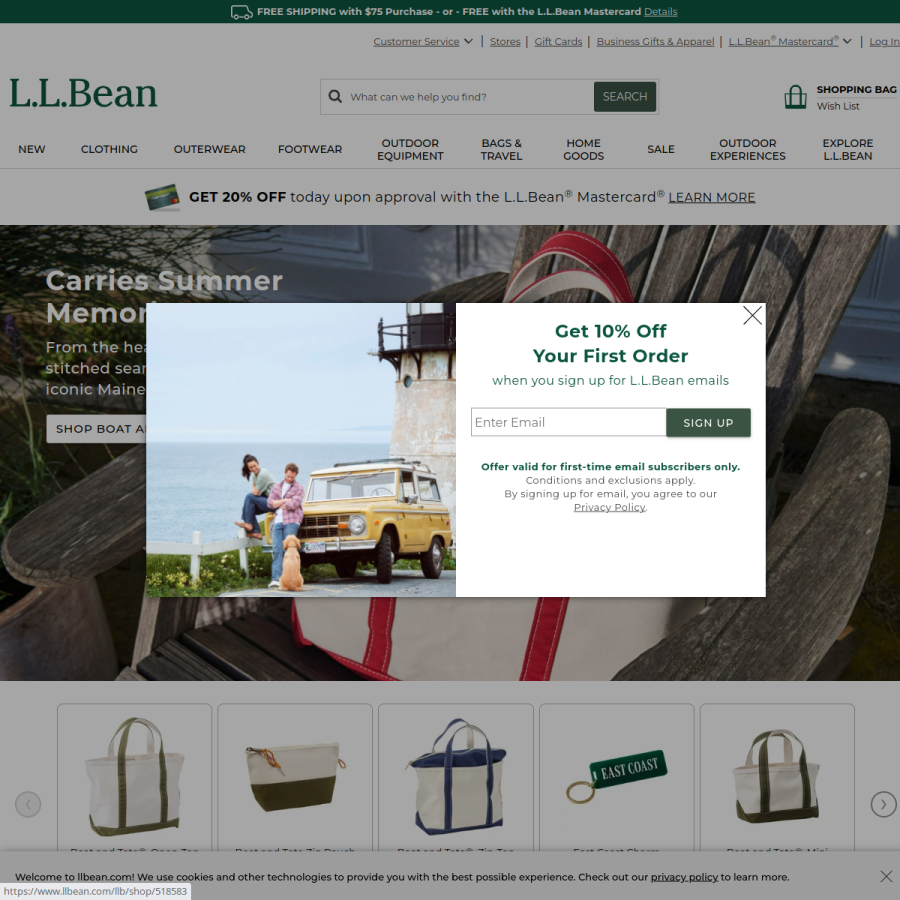 llbean.com homepage screenshot