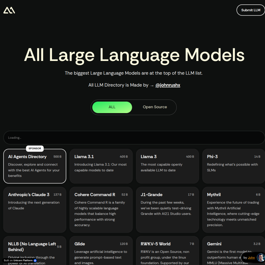 llmmodels.org homepage screenshot