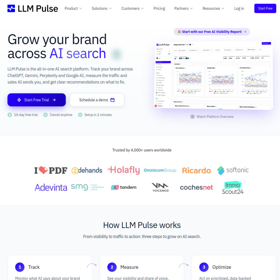 llmpulse.ai homepage screenshot