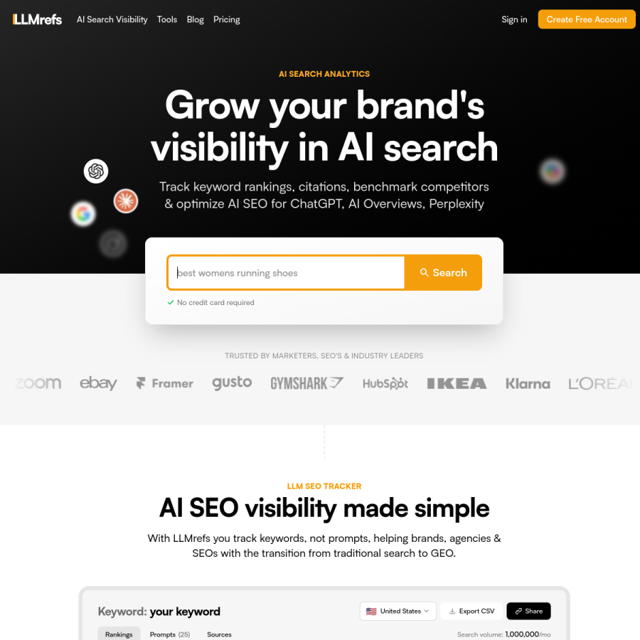 llmrefs.com homepage screenshot