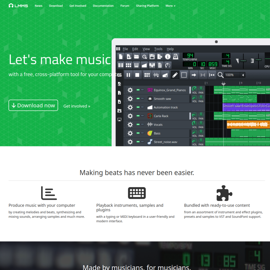 lmms.io homepage screenshot