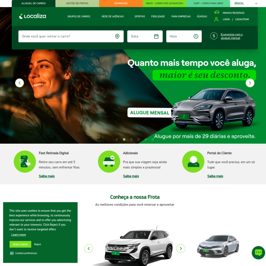localiza.com homepage screenshot