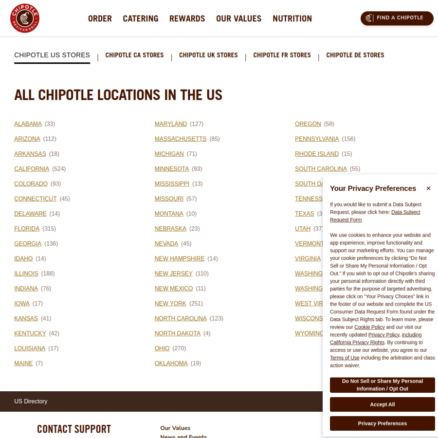 locations.chipotle.com homepage screenshot