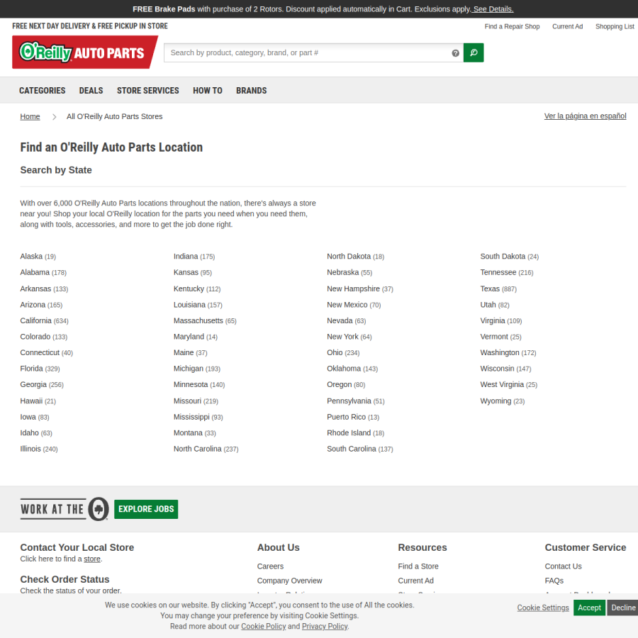 locations.oreillyauto.com homepage screenshot