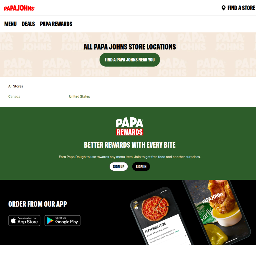 locations.papajohns.com homepage screenshot