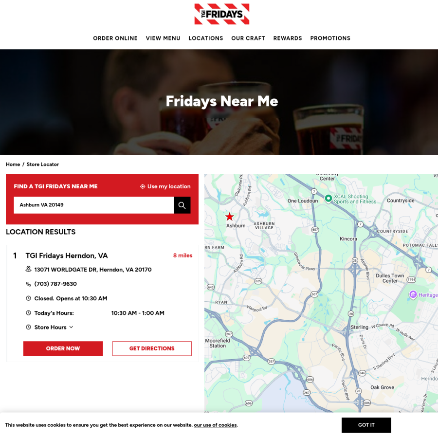 locations.tgifridays.com homepage screenshot