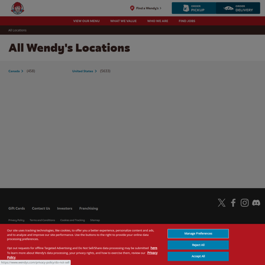 locations.wendys.com homepage screenshot