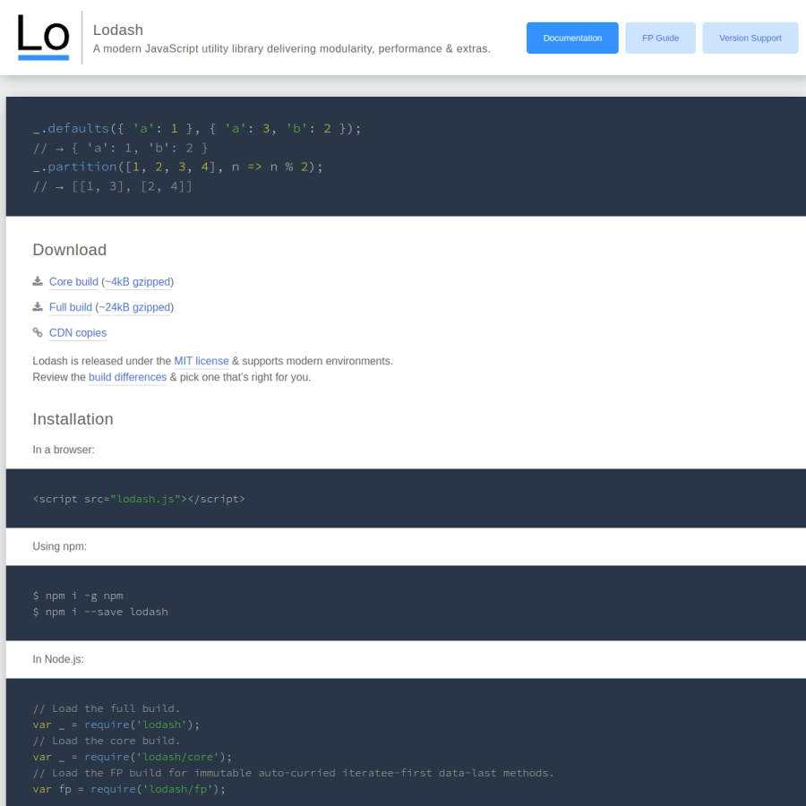 lodash.com homepage screenshot