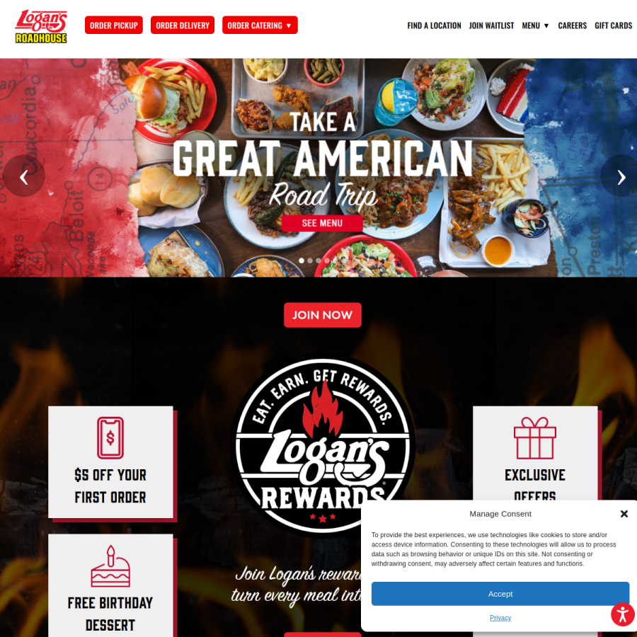 logansroadhouse.com homepage screenshot