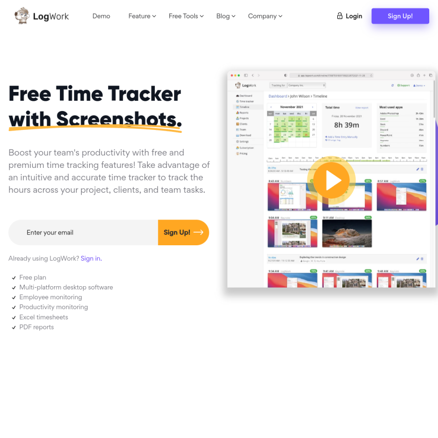 logwork.com homepage screenshot