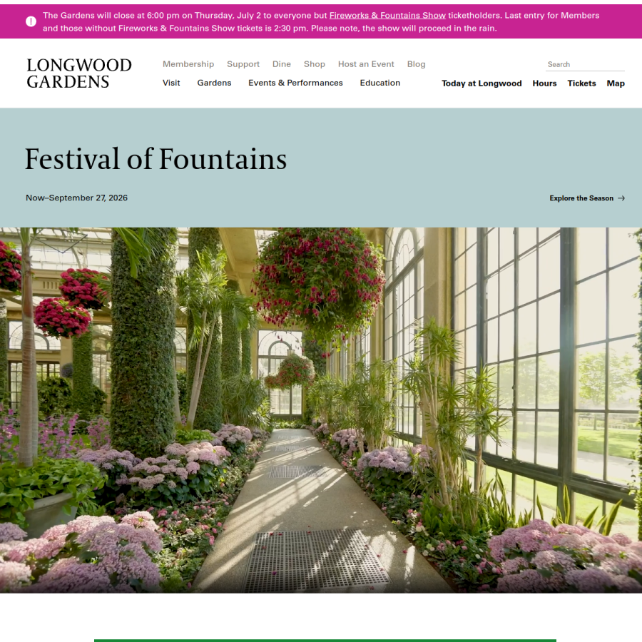 longwoodgardens.org homepage screenshot
