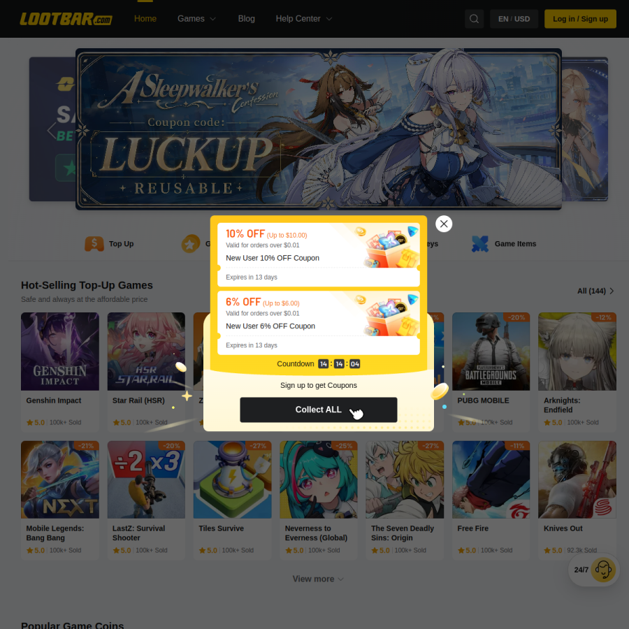 lootbar.com homepage screenshot
