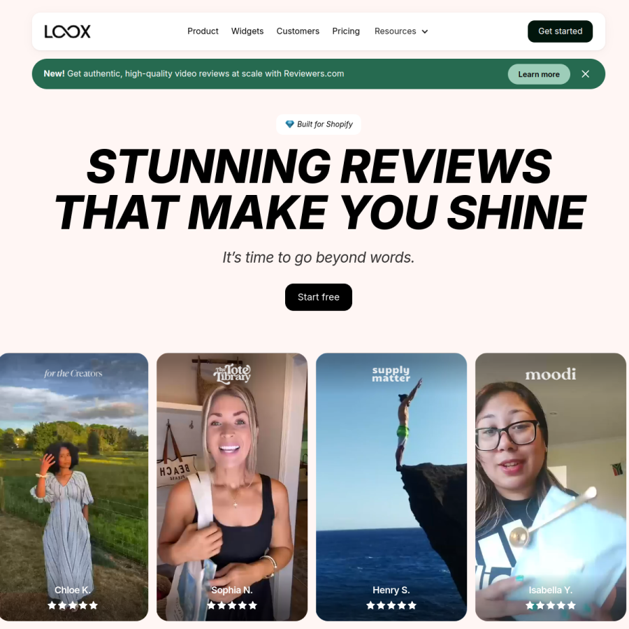 loox.app homepage screenshot