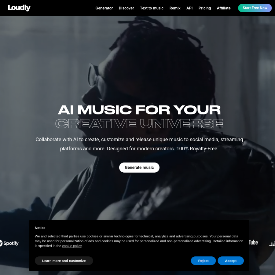 loudly.com homepage screenshot