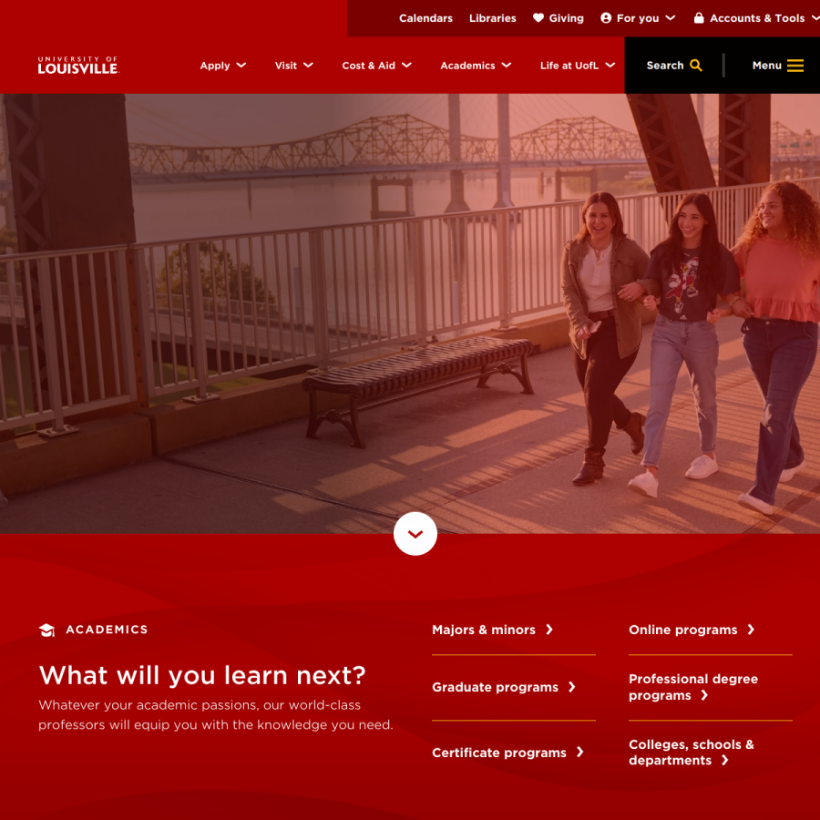 louisville.edu homepage screenshot
