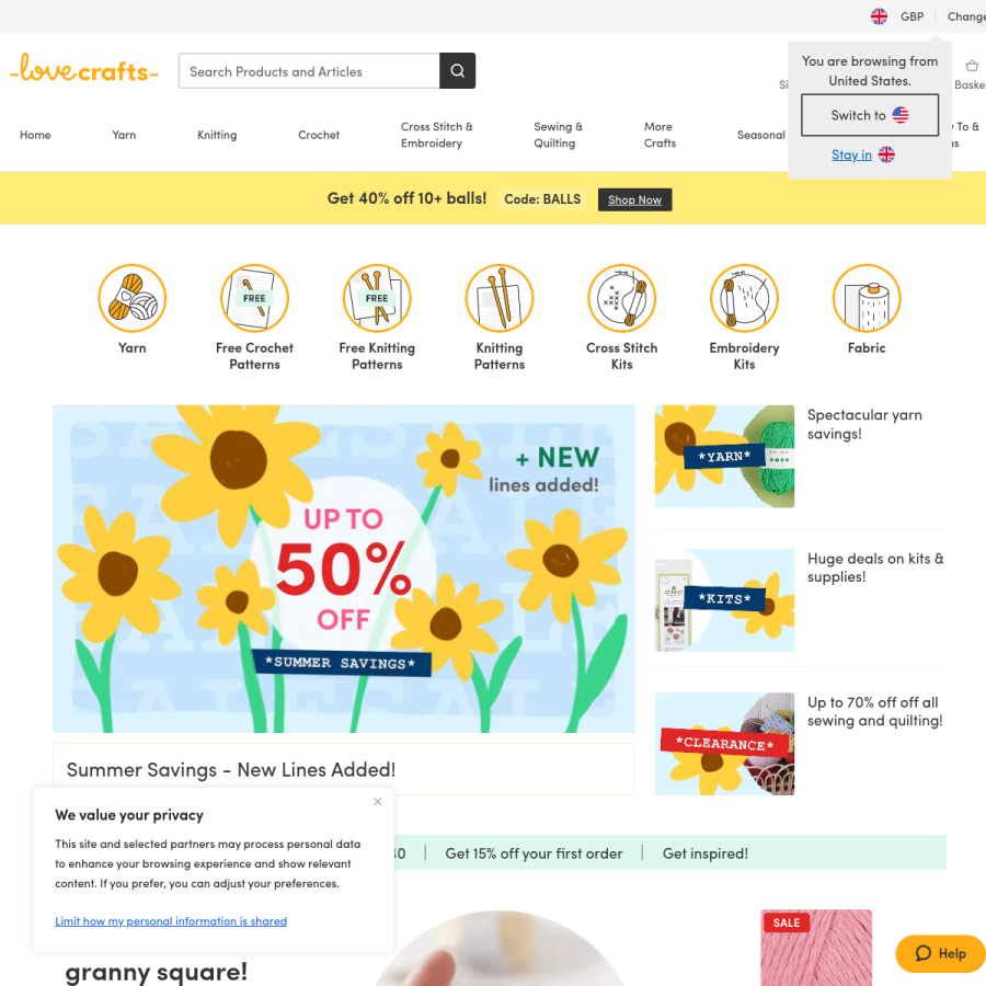 lovecrafts.com homepage screenshot