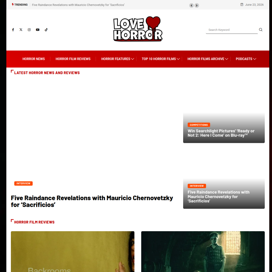 lovehorror.co.uk homepage screenshot