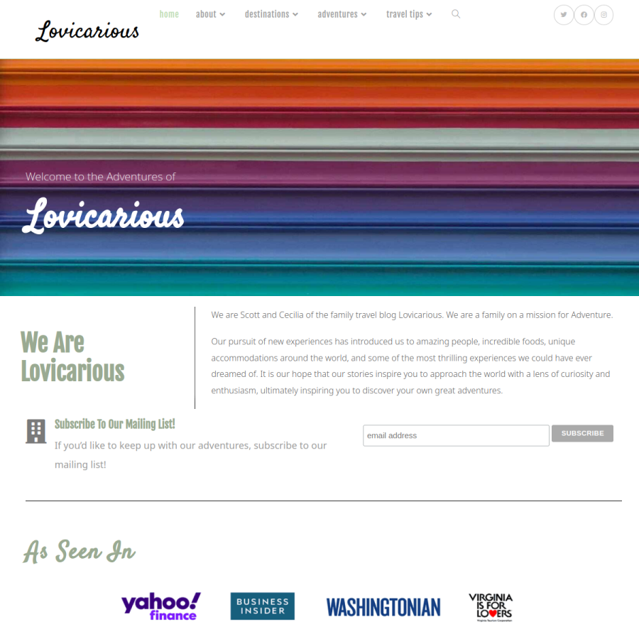 lovicarious.com homepage screenshot