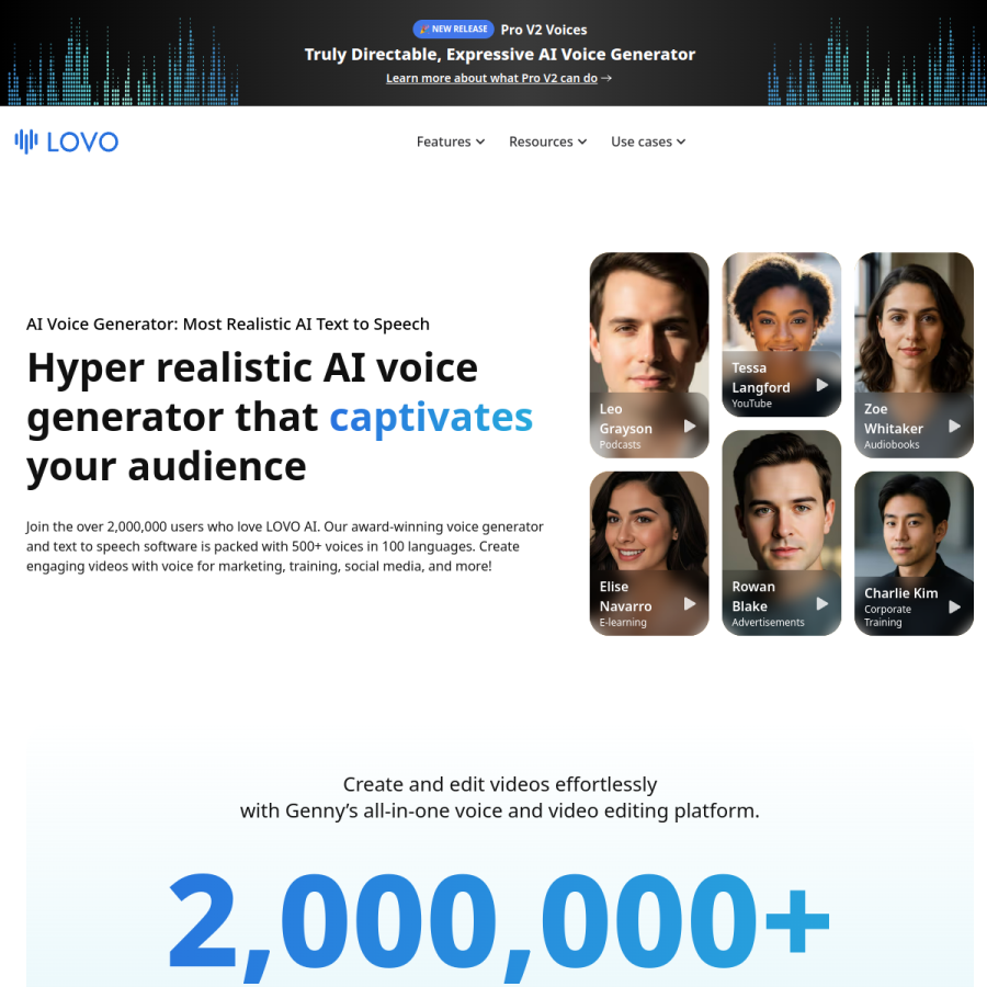 lovo.ai homepage screenshot