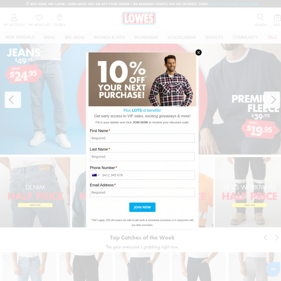 lowes.com.au homepage screenshot