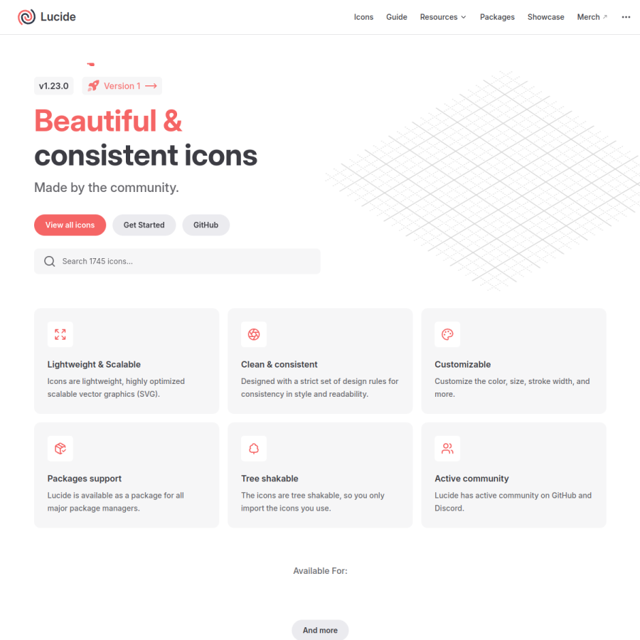 lucide.dev homepage screenshot
