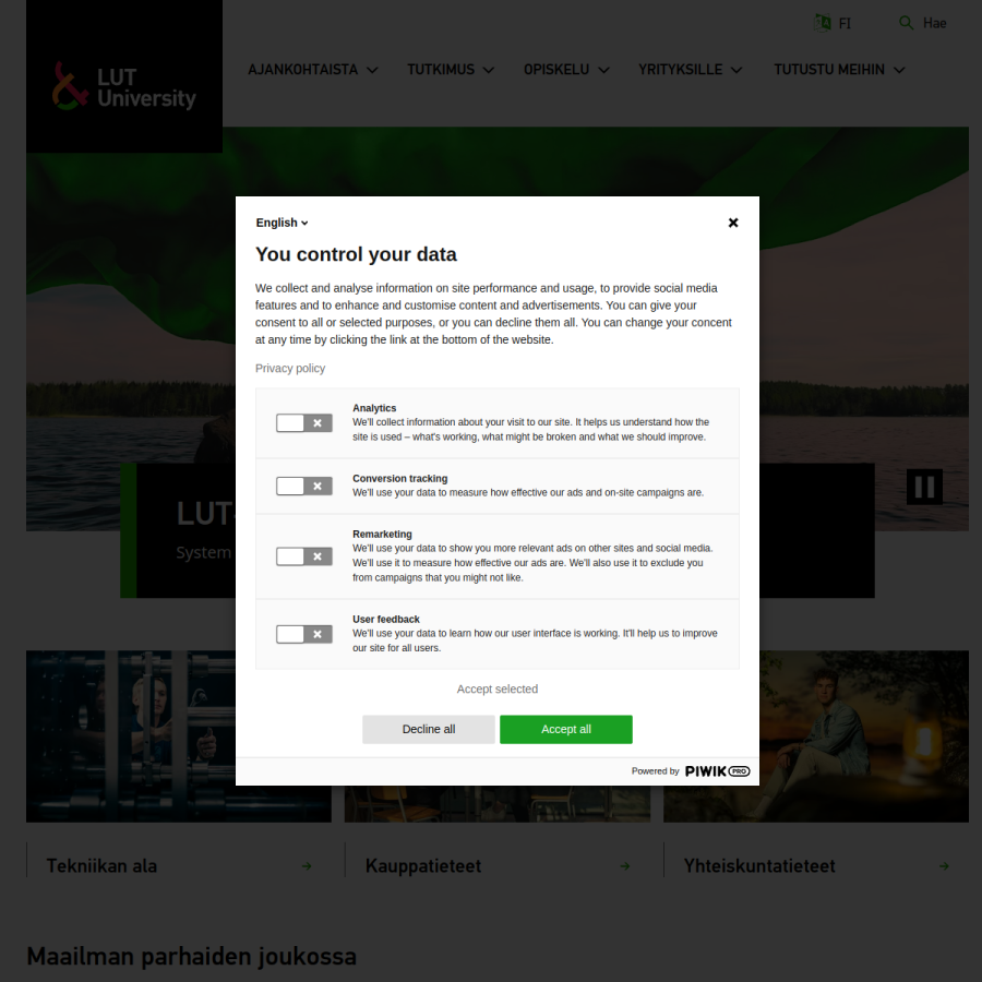 lut.fi homepage screenshot