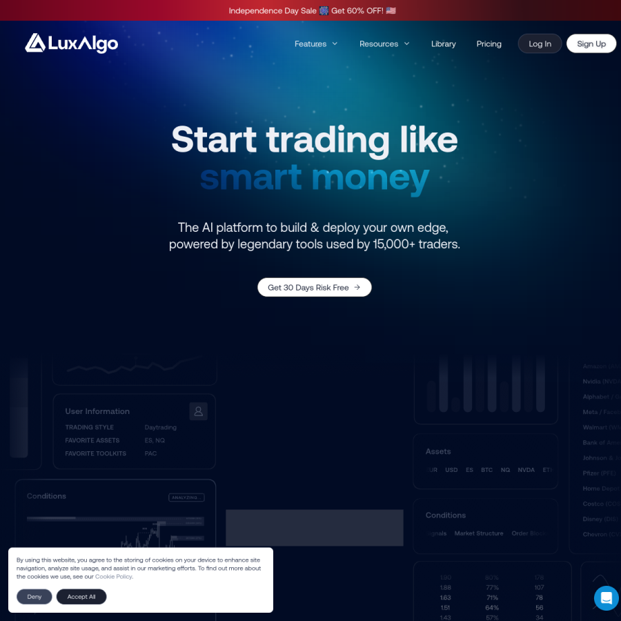 luxalgo.com homepage screenshot