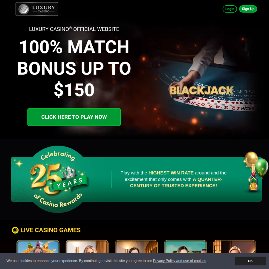 luxury.casino homepage screenshot