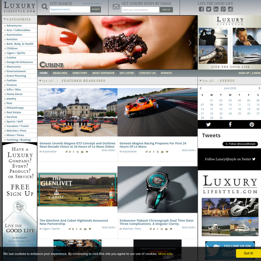 luxurylifestyle.com homepage screenshot