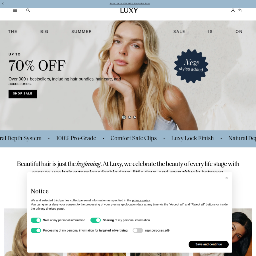 luxyhair.com homepage screenshot