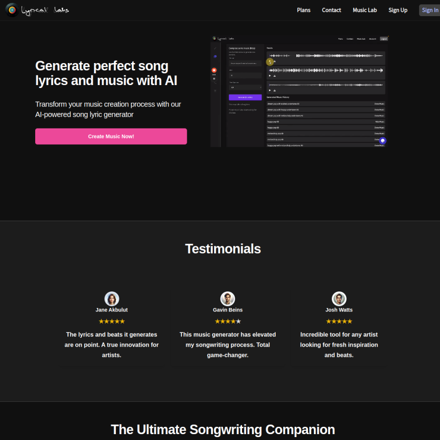 lyricallabs.io homepage screenshot