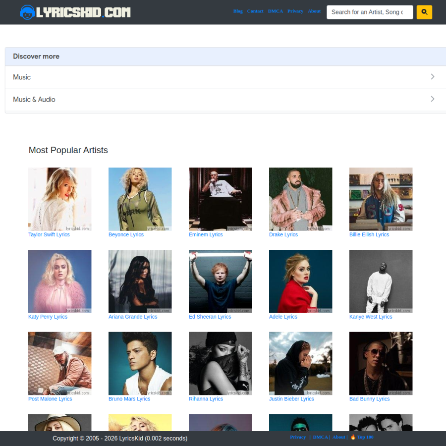 lyricskid.com homepage screenshot