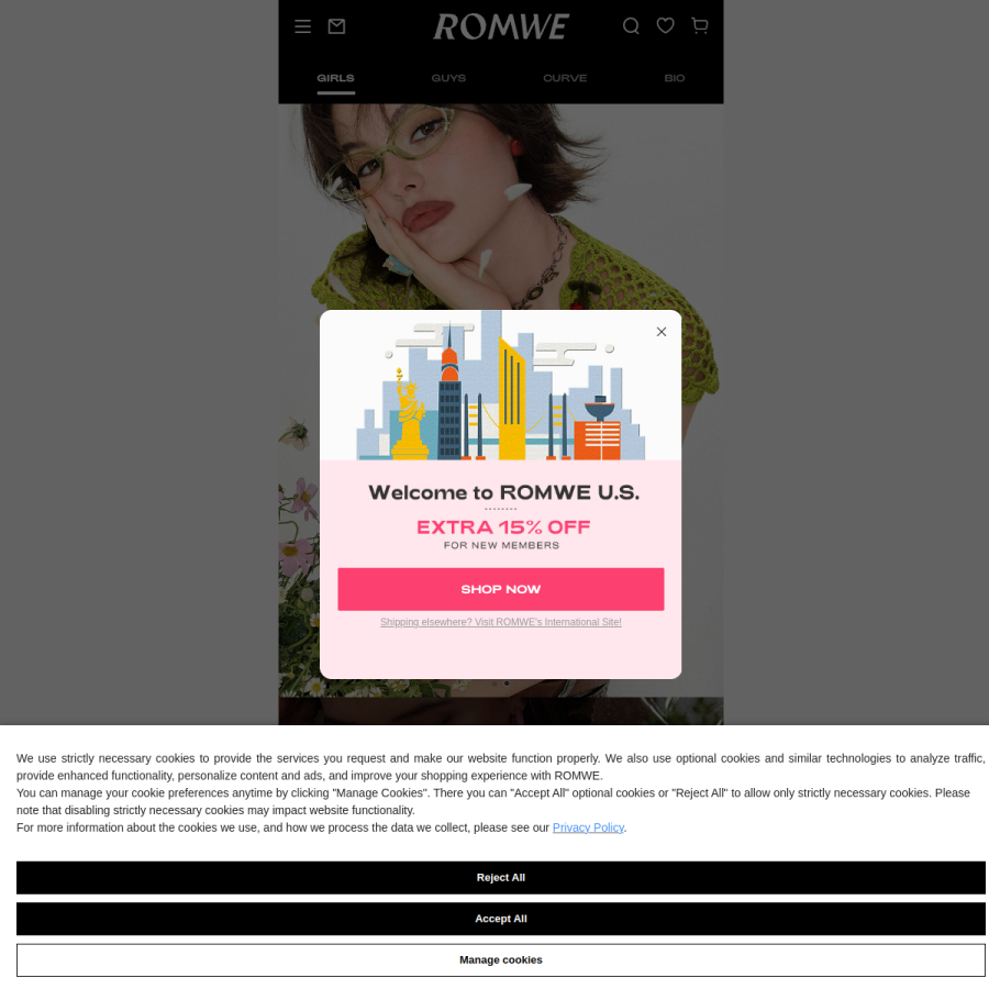 m.romwe.com homepage screenshot