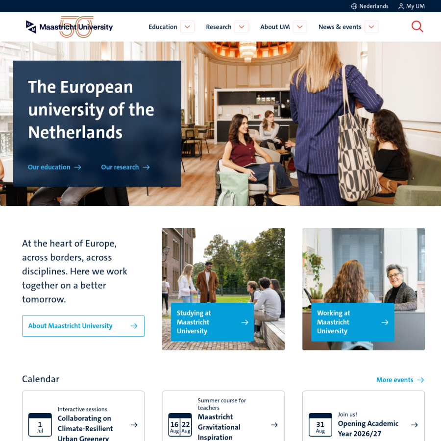 maastrichtuniversity.nl homepage screenshot