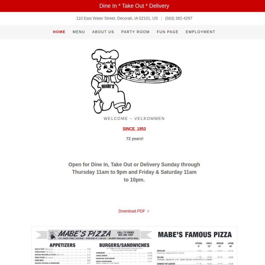 mabespizza.com homepage screenshot