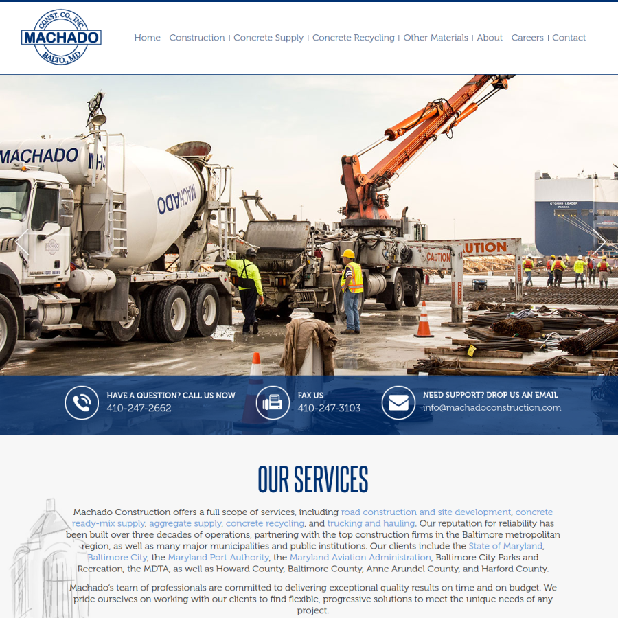 machadoconstruction.com homepage screenshot