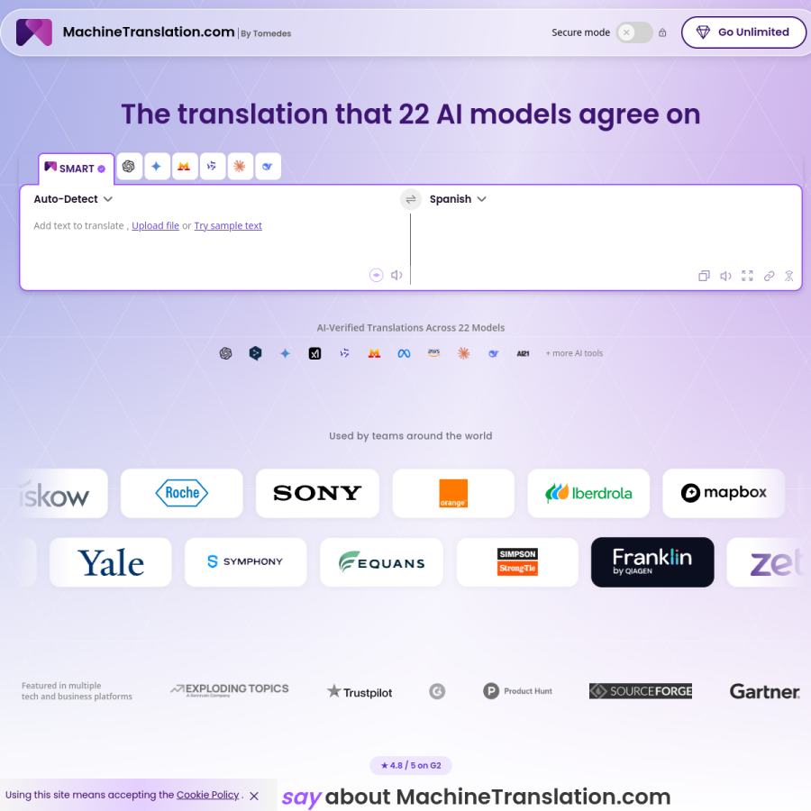 machinetranslation.com homepage screenshot