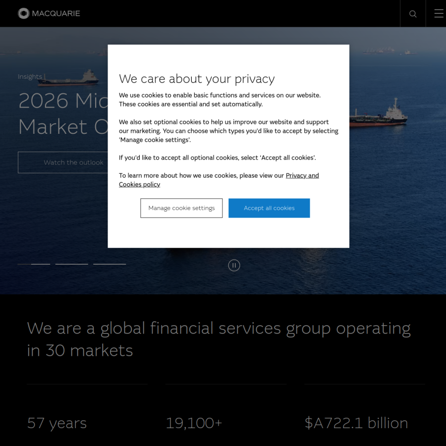 macquarie.com homepage screenshot