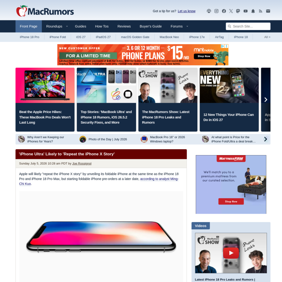 macrumors.com homepage screenshot