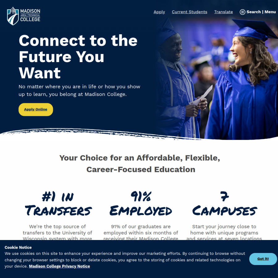 madisoncollege.edu homepage screenshot