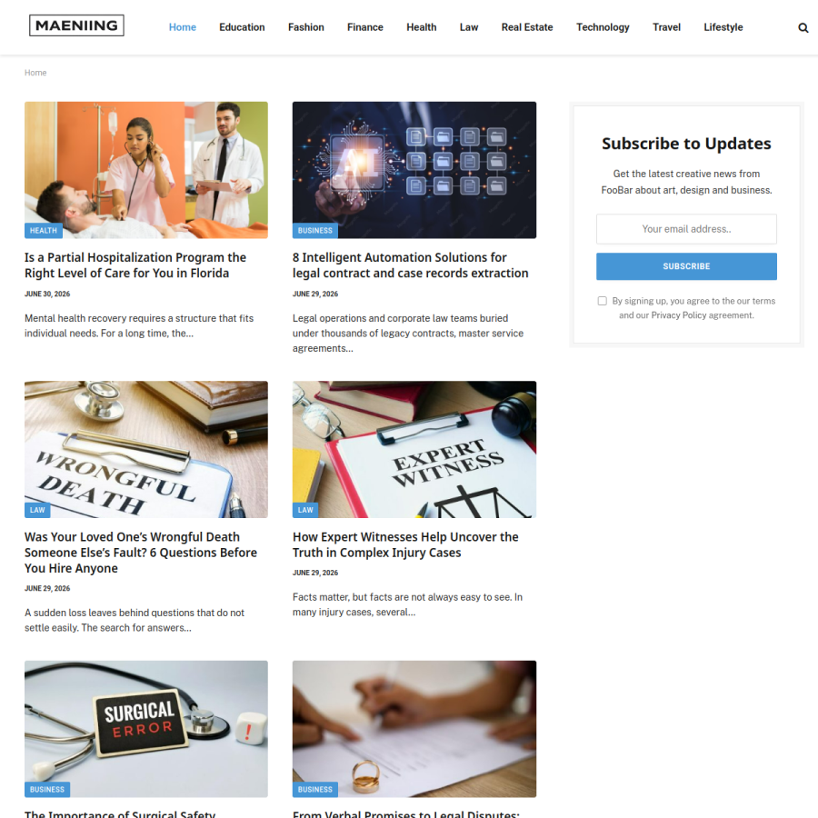 maeniing.com homepage screenshot