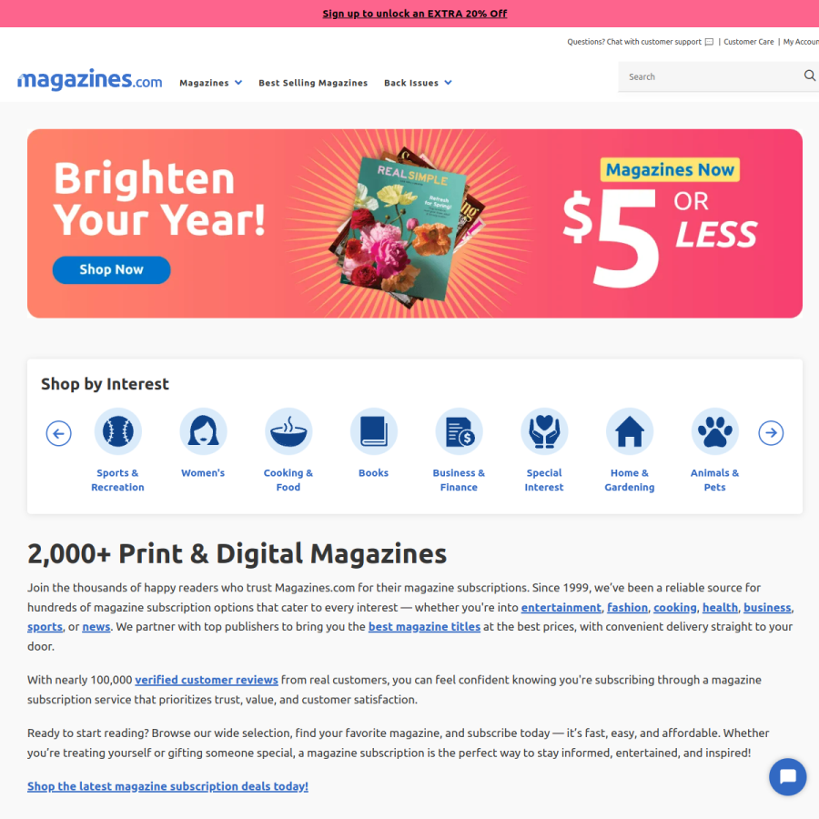 magazines.com homepage screenshot