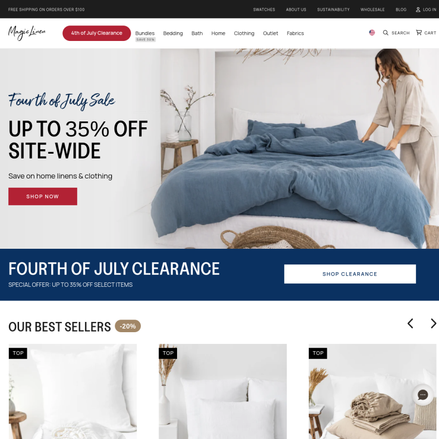 magiclinen.com homepage screenshot
