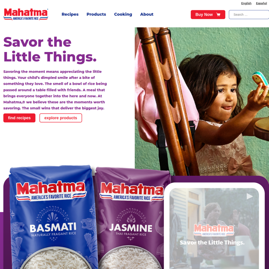 mahatmarice.com homepage screenshot