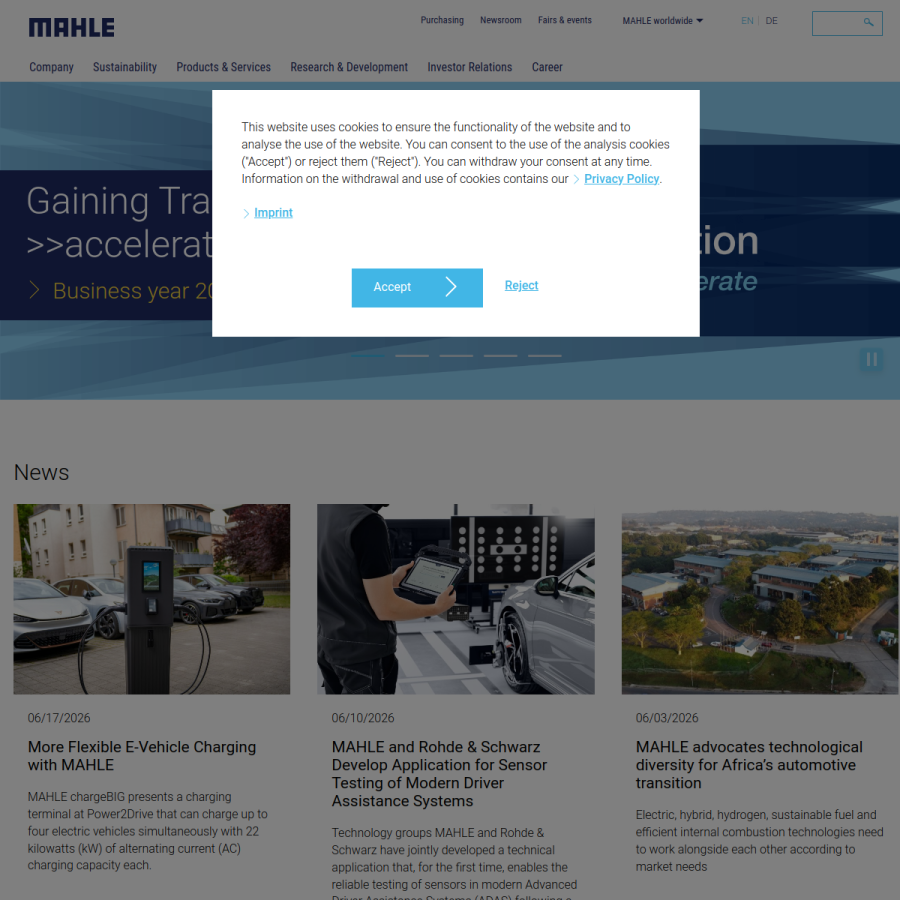 mahle.com homepage screenshot