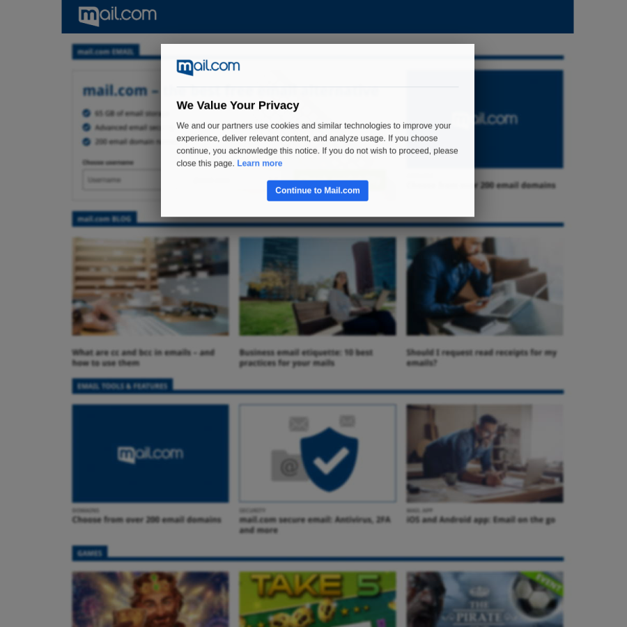 mail.com homepage screenshot